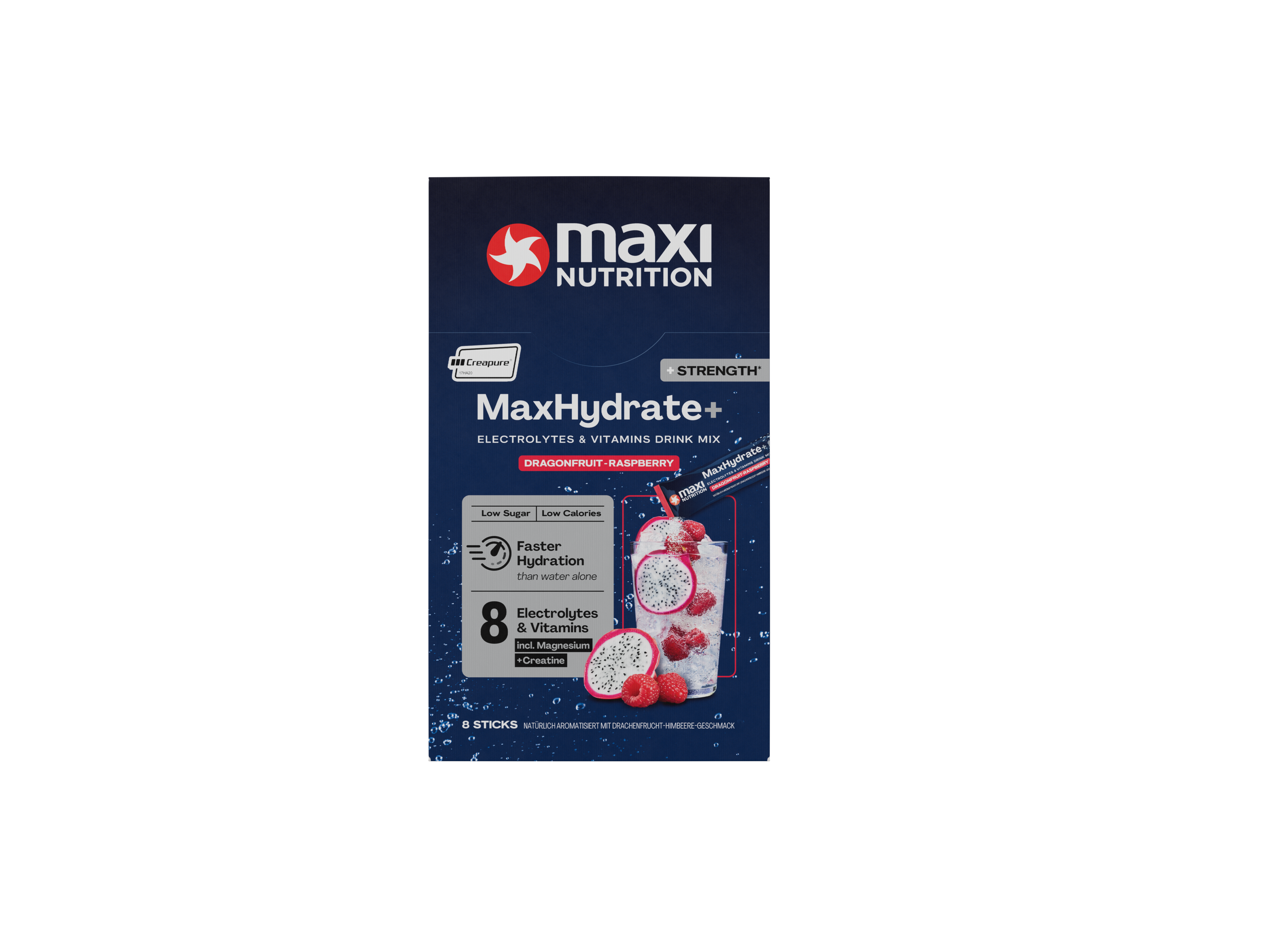 MaxHydrate+ Strength elektrolitowy z kreatyną Dragonfruit Raspberry 8 x 20 g